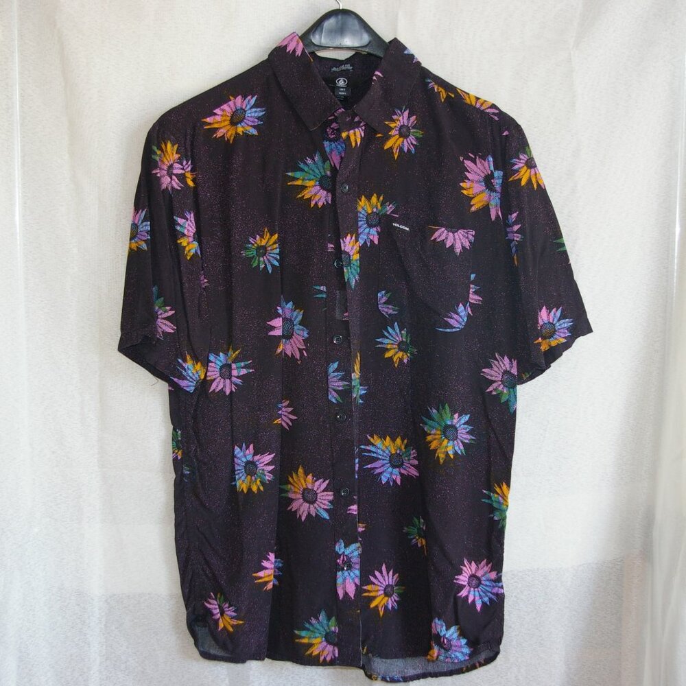 Volcom Black Button Shirt with Floral Pattern